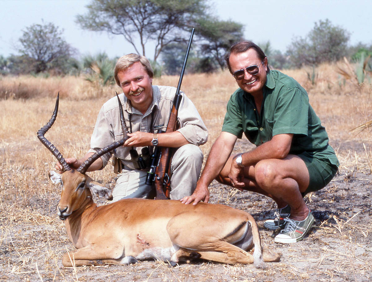 Wieland in Tanzania in 1990, with an impala that caused no end of heartache. He finally got it, to his relief and that of his professional hunter, Robin Hurt. It was shot with the 257 Weatherby Safari Grade (shown) and handloaded 115-grain Trophy Bonded Bear Claw bullets. The bullet slipped between the ribs on both sides and did not expand, proving that sometimes a bullet can be too tough.
